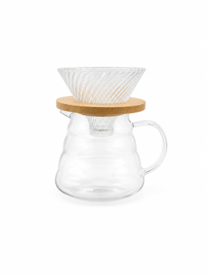 طقم V60 زجاجي مع قاعدة خشبية - 750 مل